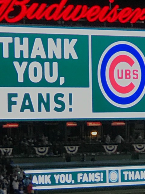 2017 Cubs Thank You on video board